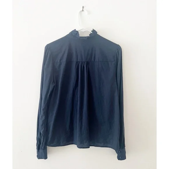 Sezane Chlo Shirt Embroidered Navy Size 38 US 6 Pink Creation - Picture 3 of 5